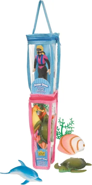 Wild Republic Female Action Figure Diver Tube, Ocean Toys, Under The Sea Party Favors, Zip Closure Packaging, 7-Pieces