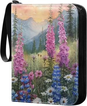 Wildflowers Painting Card Binder, 400 Pockets Card Holder with 50 Sleeves, Sturdy Card Holder Folders for Game Cards & Sports Cards