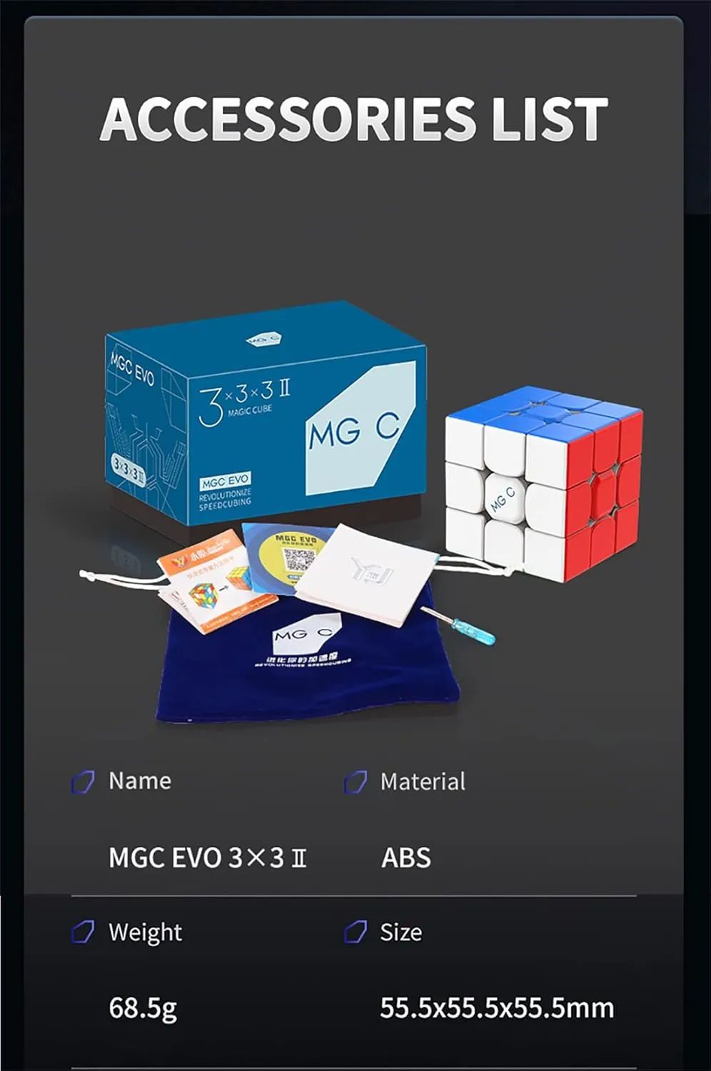 Willking YJ MGC EVO 3x3 II Magnetic Speed Cube Yongjun MGC EVO V2 Stickerless Flagship Puzzle Cube YJ Upgraded 3x3 Cube for Speed Cubing 55.5mm