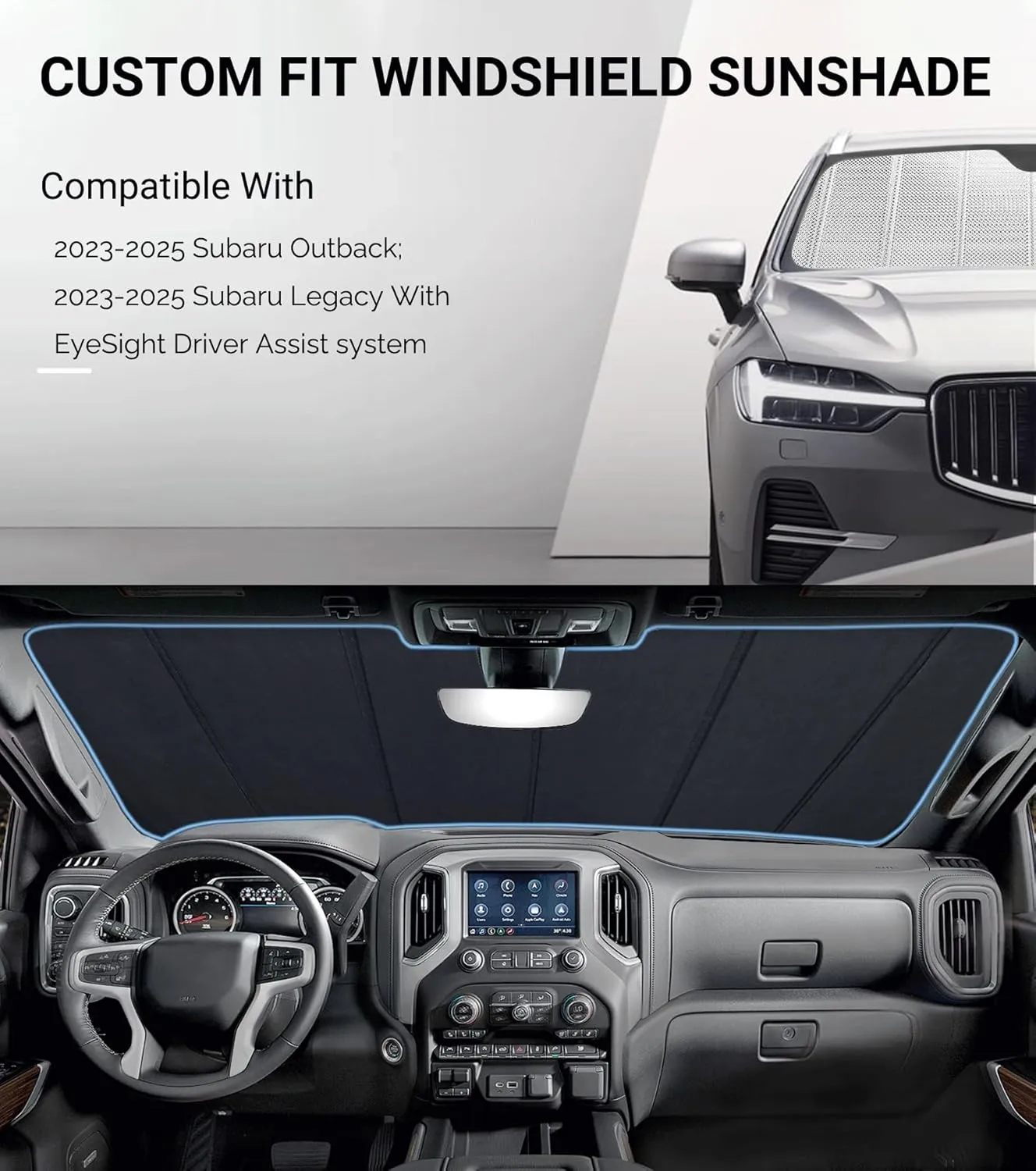 Windshield Sun Shade for 2023-2025 Subaru Outback; 2023-2025 Subaru Legacy with Eyesight Driver Assist System. Front Window Sunshade with Storage Bag