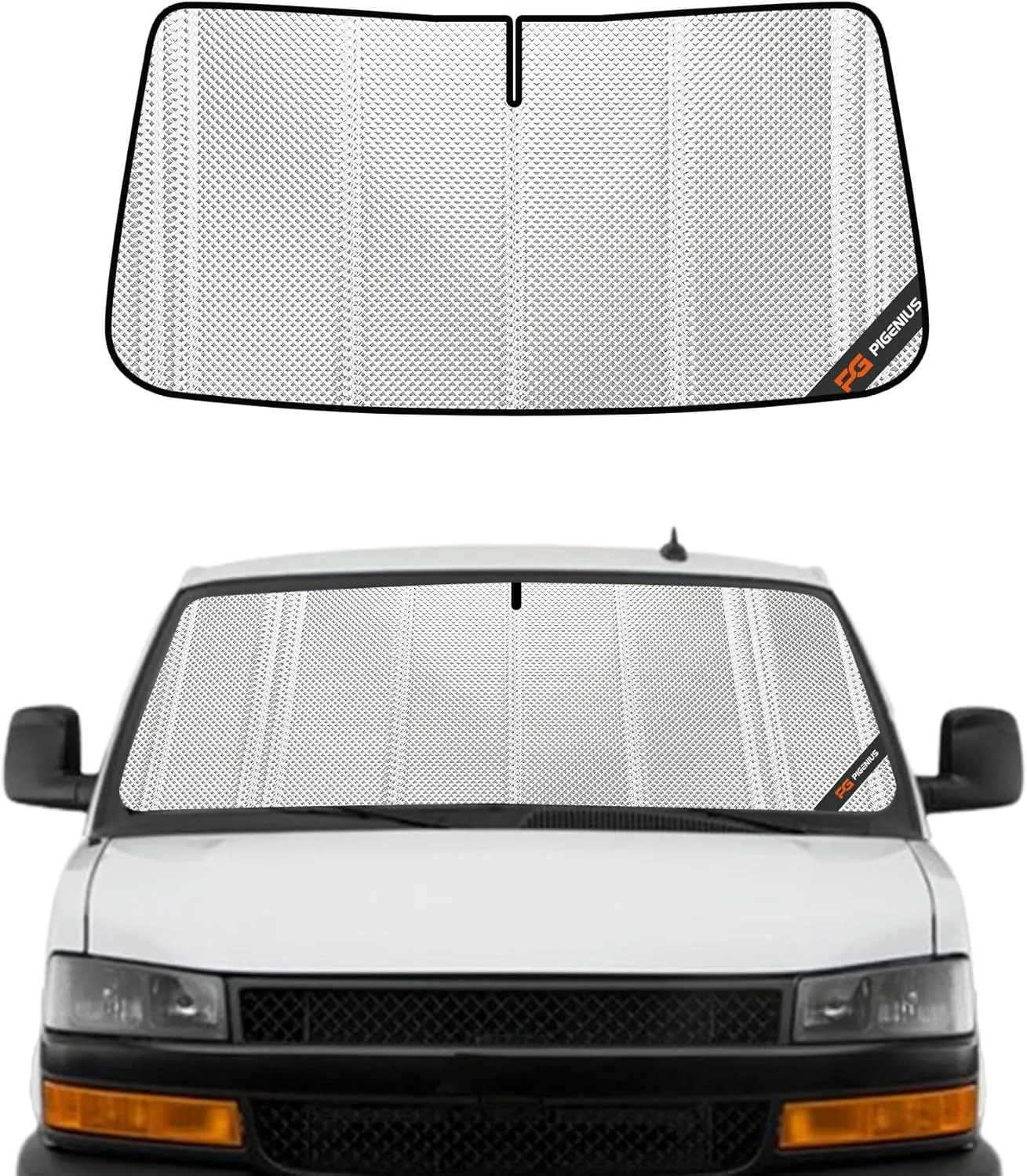 Windshield Sun Shade for Chevrolet Express/GMC Savana. Full Front Window Sunshade Coverage