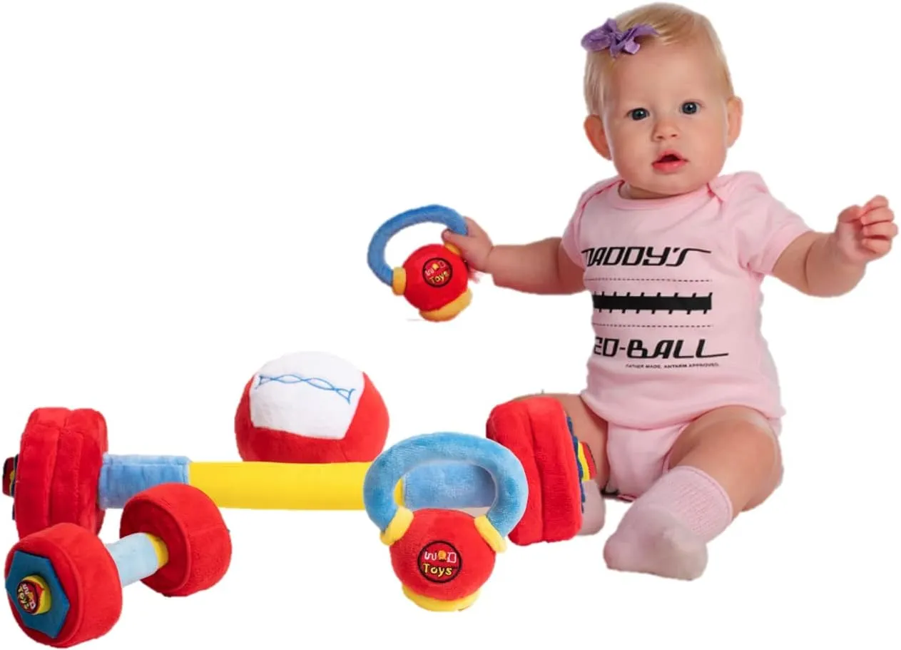 WOD Toys® Baby Fitness Plush Set with Rattles & Sensory Sounds - Safe, Durable Fitness Toys for Newborns, Infants and Babies 0 
