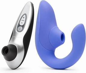 Womanizer Blend Blue Dual Stimulation Rabbit Vibrator & Pro40 Black Pleasure Air Clitoris Sucker - Female Sex Toys Bundle