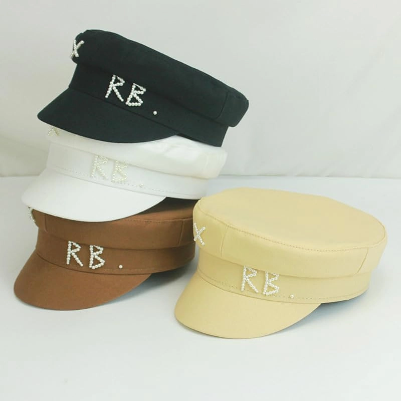 Women RB Letter Militray Hat Fashion Streetwear Navy Hat Adjustable Flat Top Newsboy Caps Casual Visor Hats