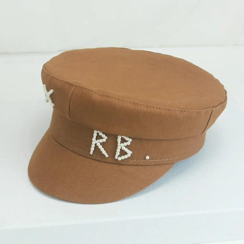 Women RB Letter Militray Hat Fashion Streetwear Navy Hat Adjustable Flat Top Newsboy Caps Casual Visor Hats