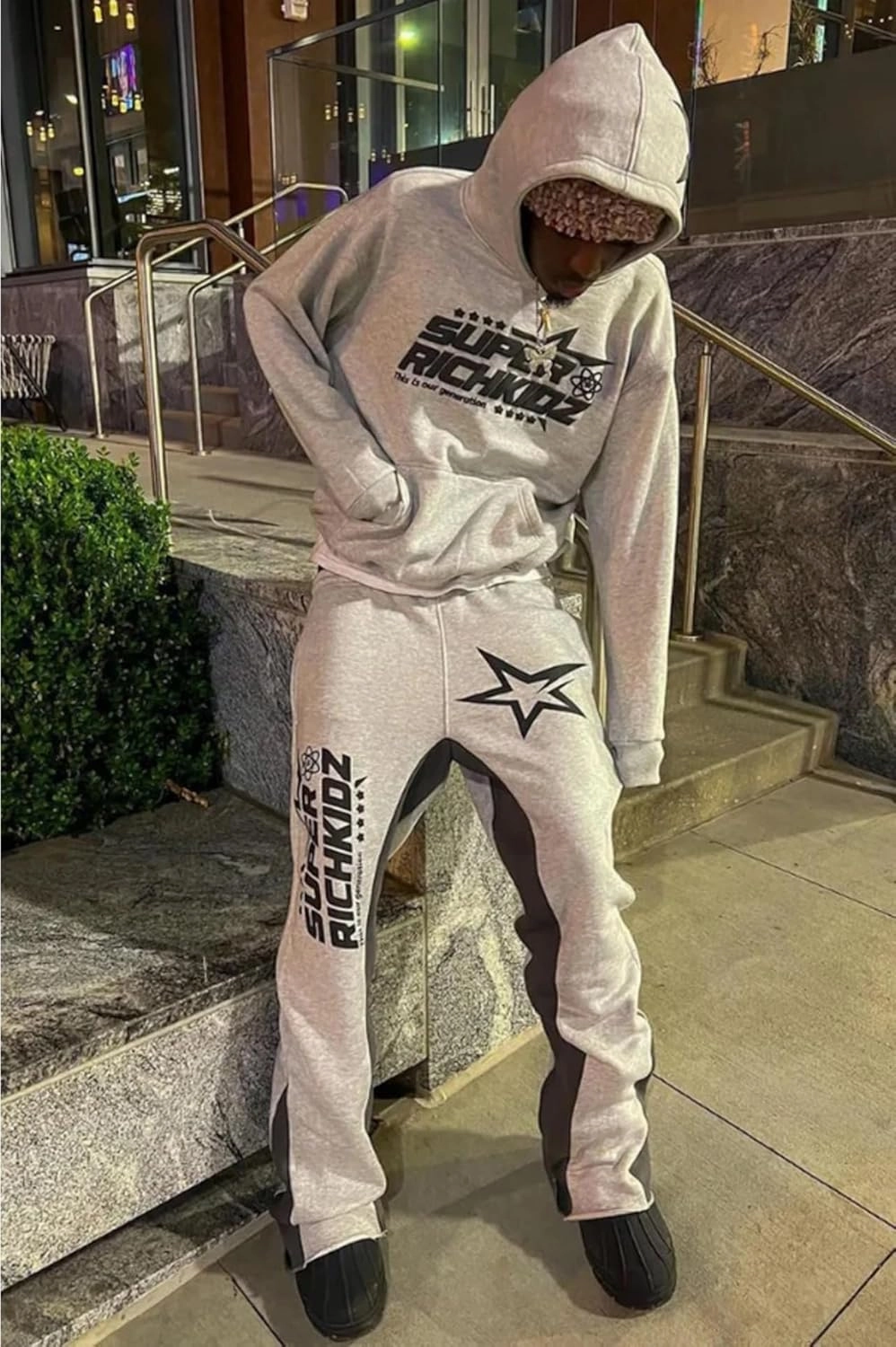 Women's Casual 2 Piece Sweatsuits Fashion Star Letter Print Hoodies Jogger Sweatpants Set Tracksuits