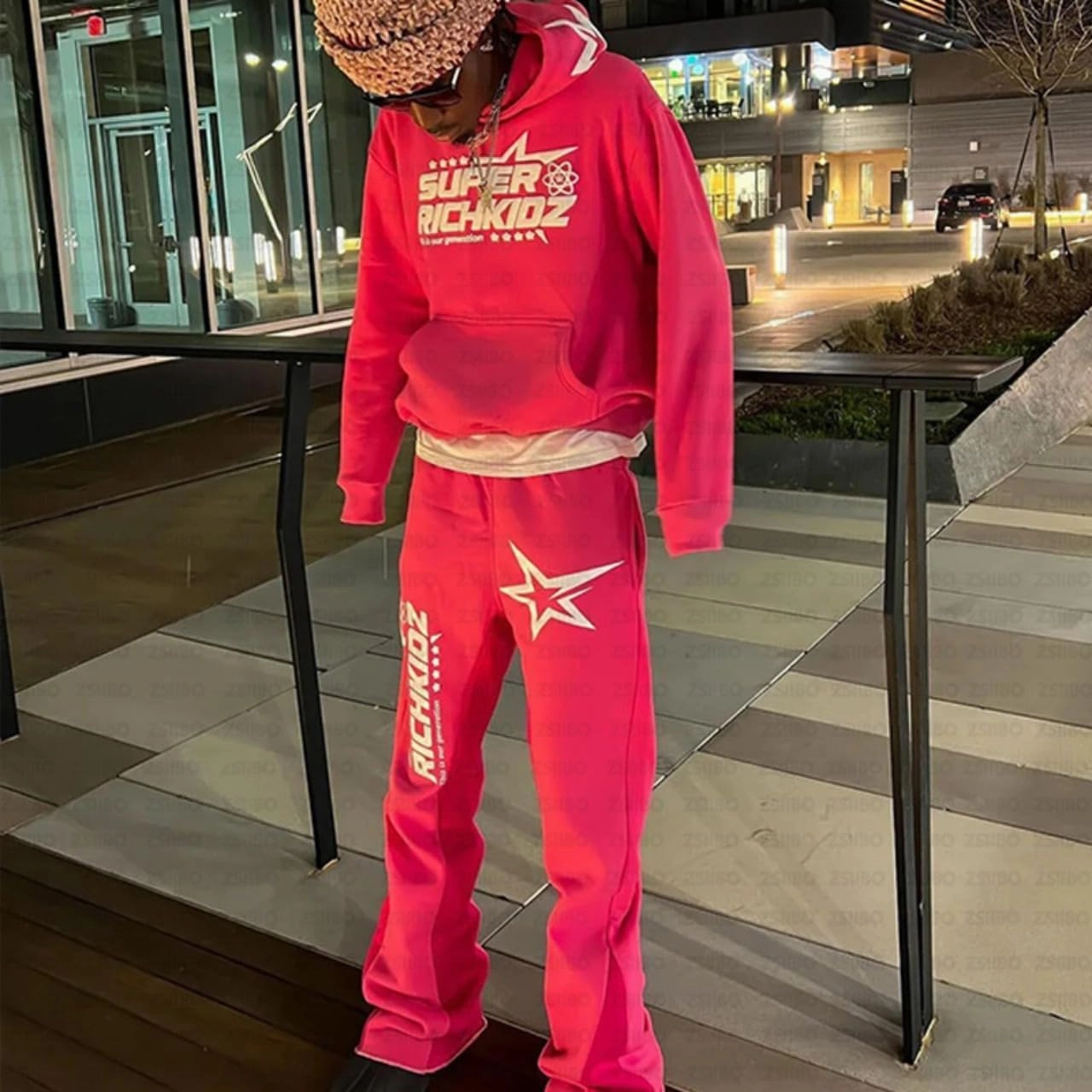 Women's Casual 2 Piece Sweatsuits Fashion Star Letter Print Hoodies Jogger Sweatpants Set Tracksuits