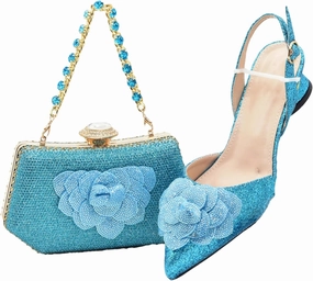 Women's Italian Bridal Shoe & Bag Set - Luxury Rhinestone Wedding Pumps & Clutch