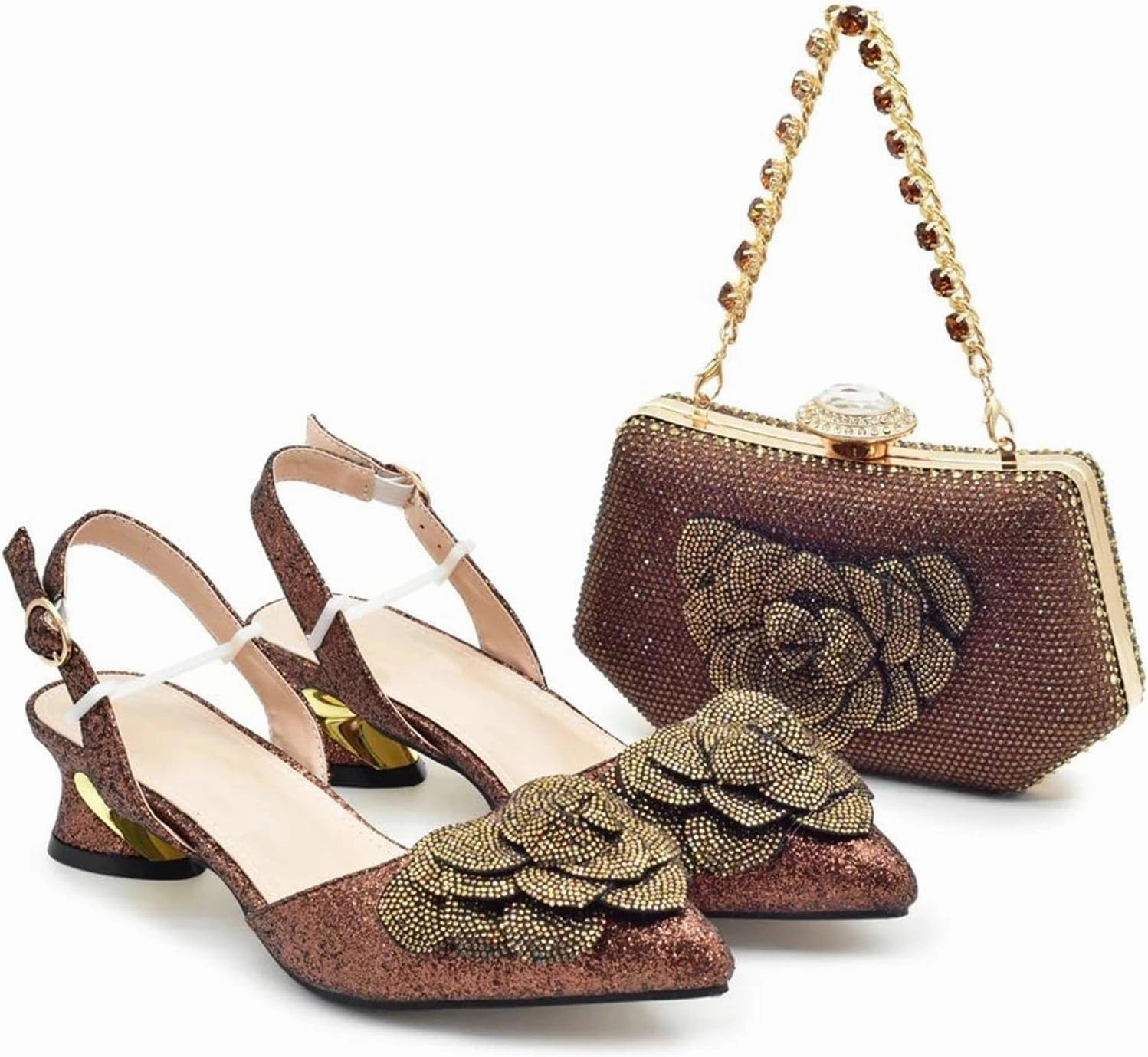 Women's Italian Bridal Shoe & Bag Set - Luxury Rhinestone Wedding Pumps & Clutch