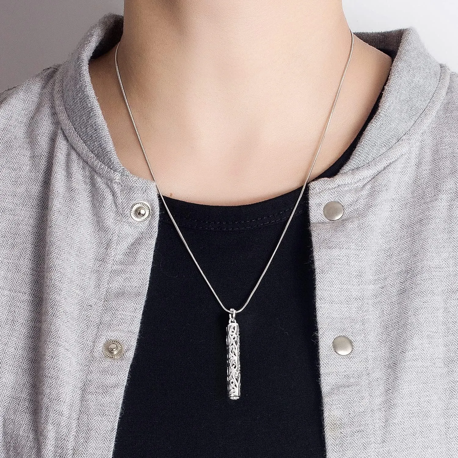 Women's 925 Silver Necklace-Bohemian Sterling Silver Patterned Cylindrical Pendant Necklace-100% Original Silver Snake Chain 45-60CM Fine Jewelry