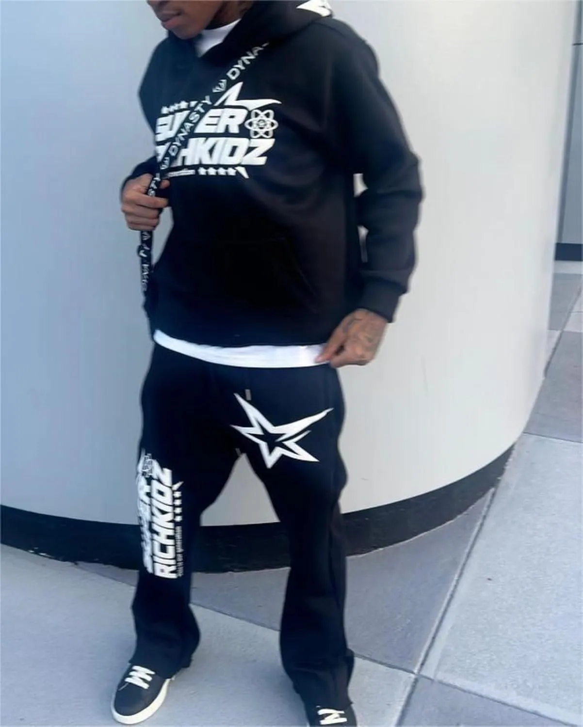 Women's Casual 2 Piece Sweatsuits Fashion Star Letter Print Hoodies Jogger Sweatpants Set Tracksuits