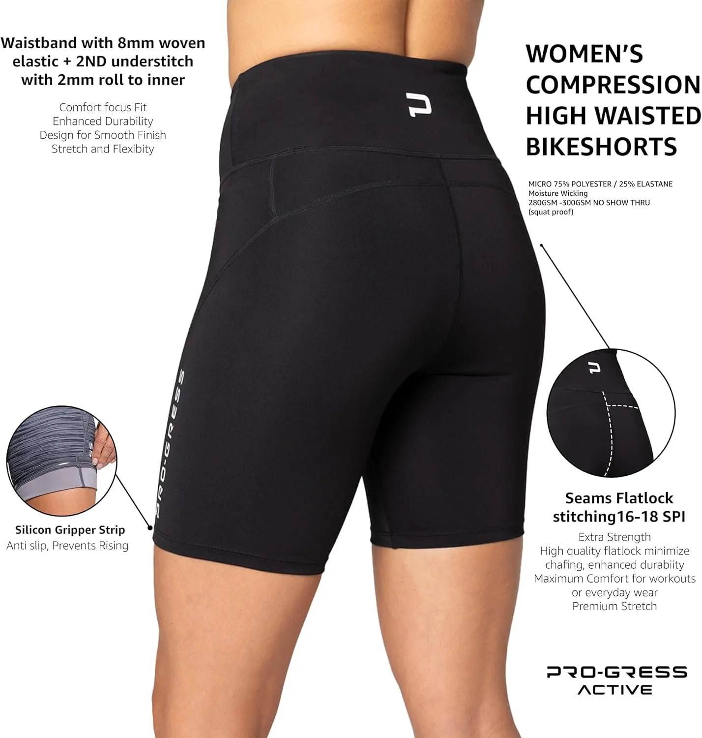 Women's High Waist Compression Shorts. Workout, Running, Bike, Yoga w.Small Credit Card Pocket. Leg Grip