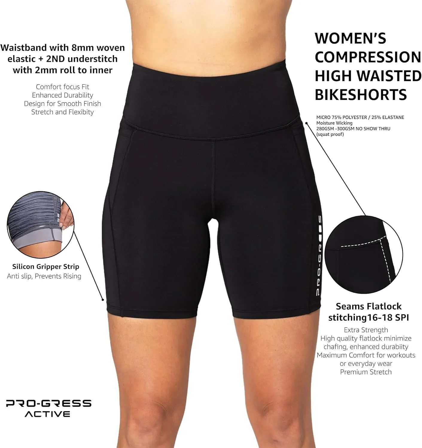 Women's High Waist Compression Shorts. Workout, Running, Bike, Yoga w.Small Credit Card Pocket. Leg Grip