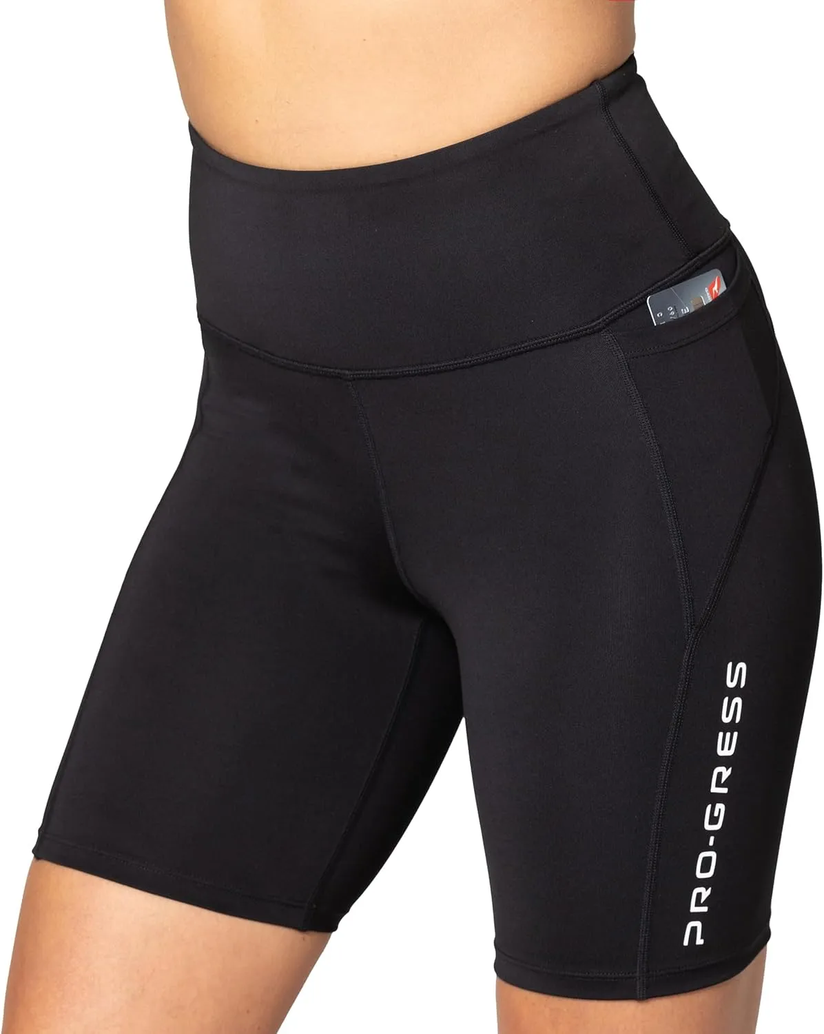 Women's High Waist Compression Shorts. Workout, Running, Bike, Yoga w.Small Credit Card Pocket. Leg Grip