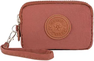 Womens Triple Capacity Change Pouch Coin Pouch Change Holder for Purses for Card Cash Coin Bills (Brown)