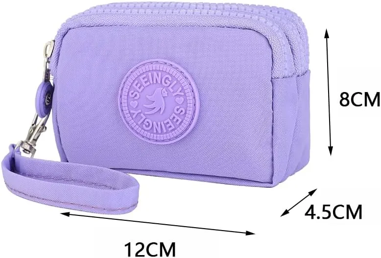 Womens Triple Capacity Change Pouch Coin Pouch Change Holder for Purses for Card Cash Coin Bills (Brown)