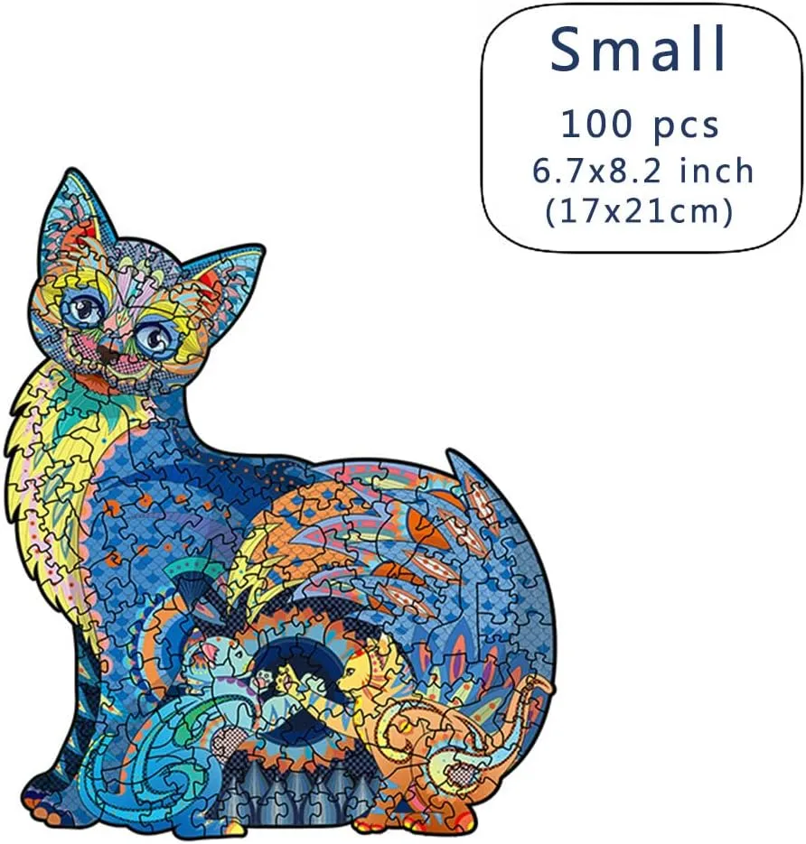 Wood Cut Puzzles, Wooden Jigsaw Puzzles, Animals Shaped Unique Wooden Puzzles for Adults and Kids, Cool Gadgets Magic Liberty Puzzles, Cute cat Mother and Kitten (Small 100 pcs)