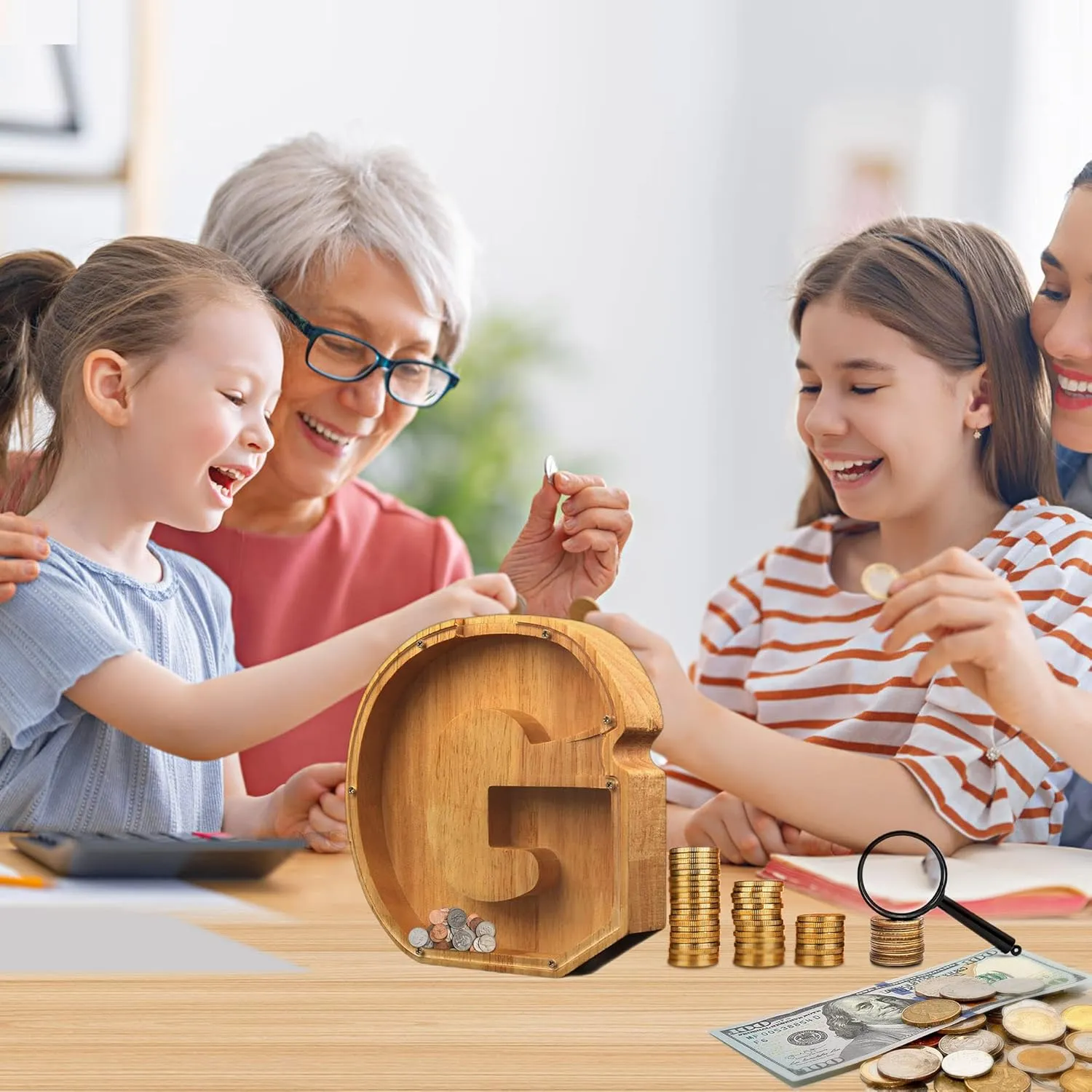 Wood Piggy-Bank Letter for Kids Boys Adults Large Personalized Piggy-Bank 26 Alphabet Custom Name Coin Bank, DIY A-Z Letter Money Bank, Perfect for Gift and Home Decoration