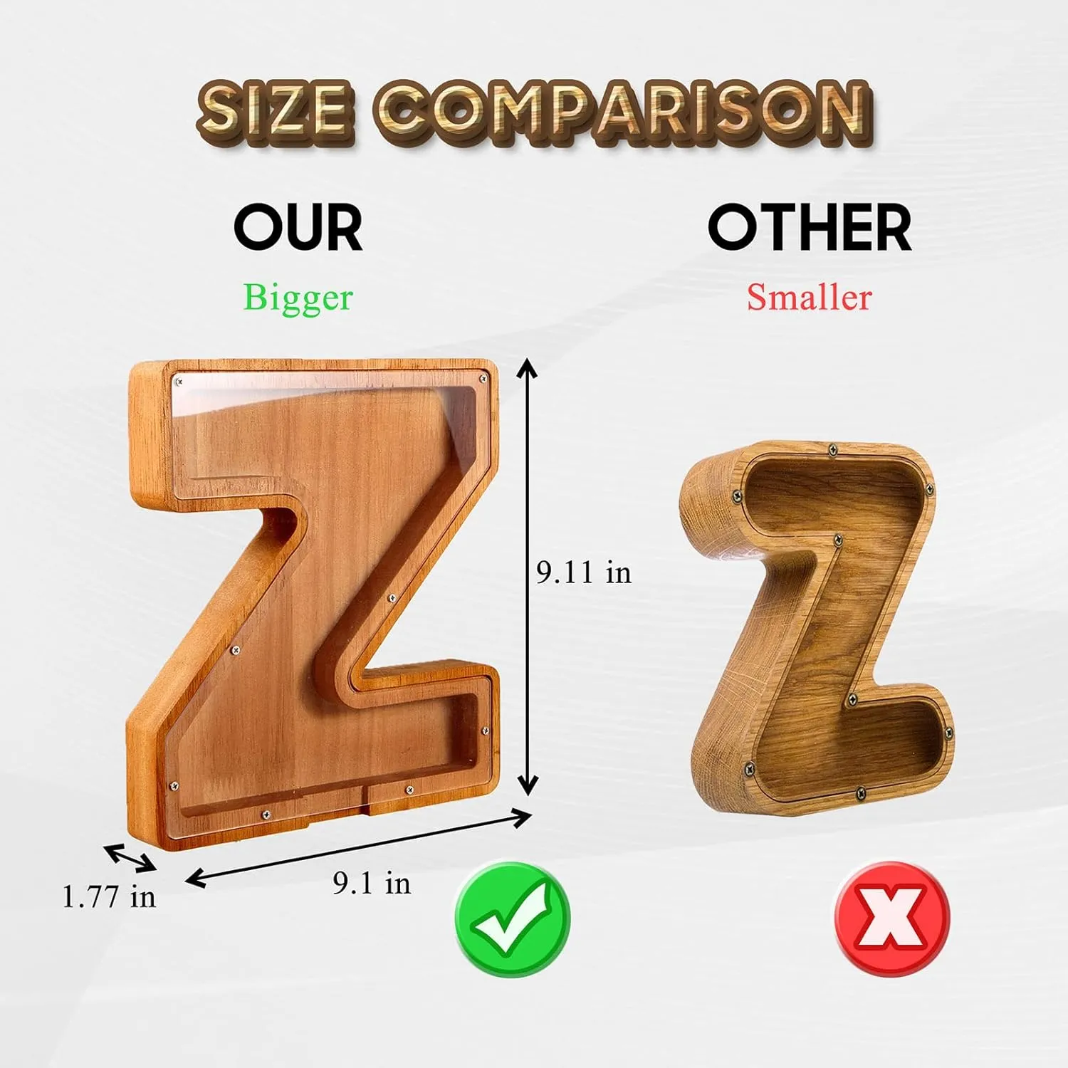 Wood Piggy-Bank Letter for Kids Boys Adults Large Personalized Piggy-Bank 26 Alphabet Custom Name Coin Bank, DIY A-Z Letter Money Bank, Perfect for Gift and Home Decoration