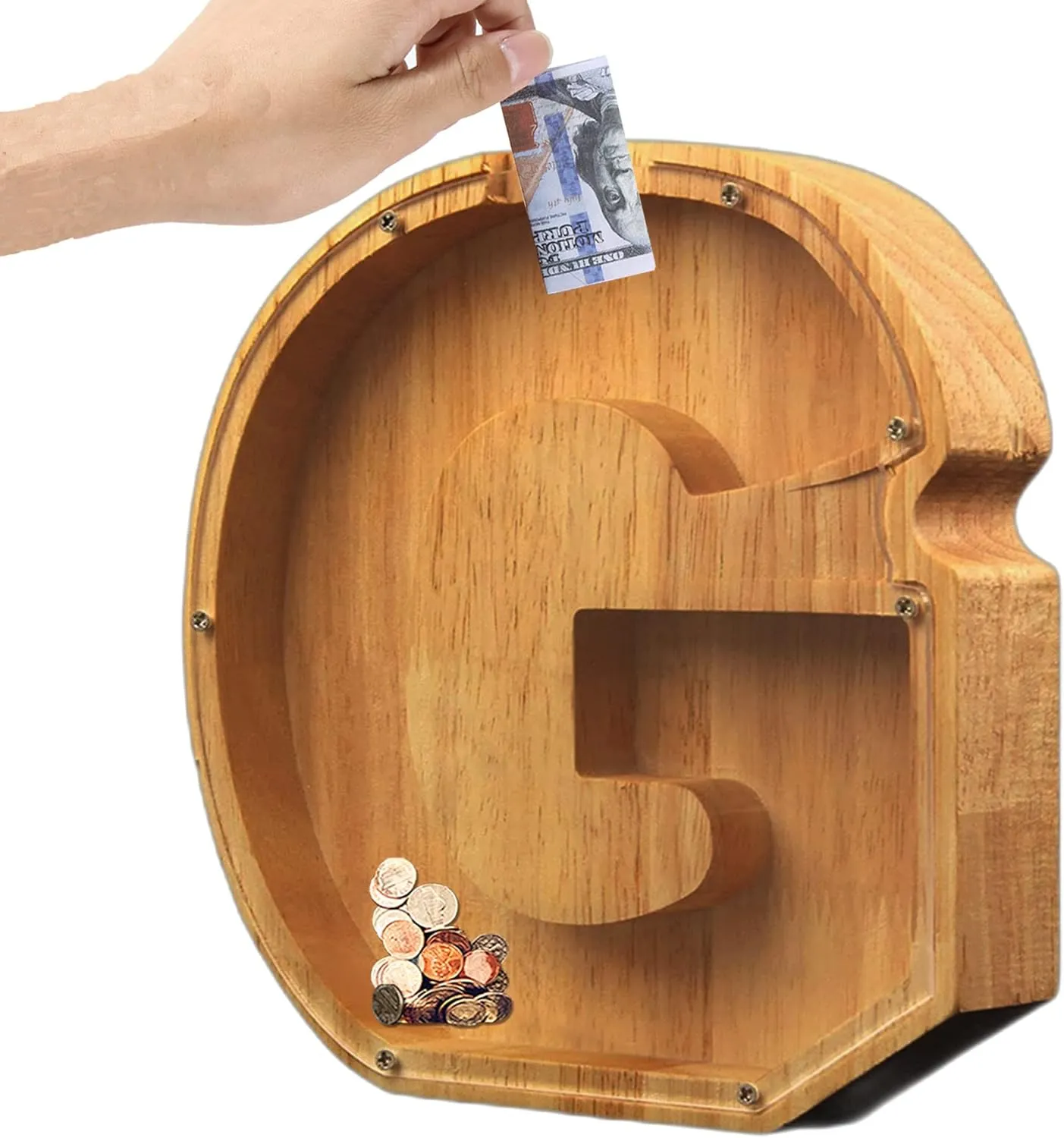 Wood Piggy-Bank Letter for Kids Boys Adults Large Personalized Piggy-Bank 26 Alphabet Custom Name Coin Bank, DIY A-Z Letter Money Bank, Perfect for Gift and Home Decoration