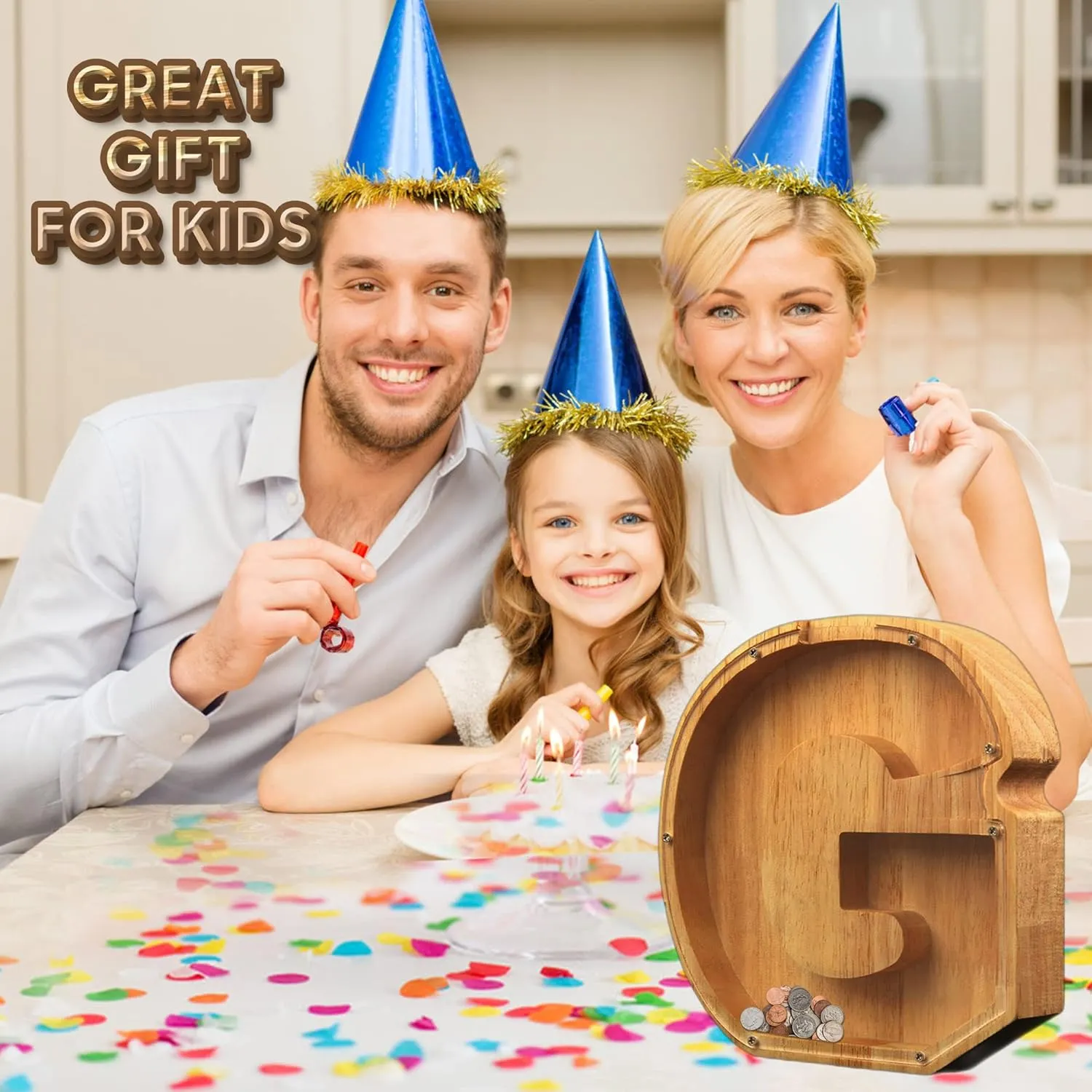 Wood Piggy-Bank Letter for Kids Boys Adults Large Personalized Piggy-Bank 26 Alphabet Custom Name Coin Bank, DIY A-Z Letter Money Bank, Perfect for Gift and Home Decoration