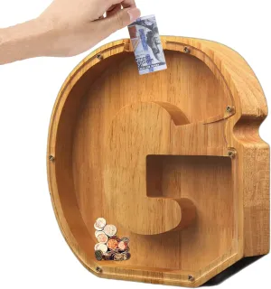 Wood Piggy-Bank Letter for Kids Boys Adults Large Personalized Piggy-Bank 26 Alphabet Custom Name Coin Bank, DIY A-Z Letter Money Bank, Perfect for Gift and Home Decoration