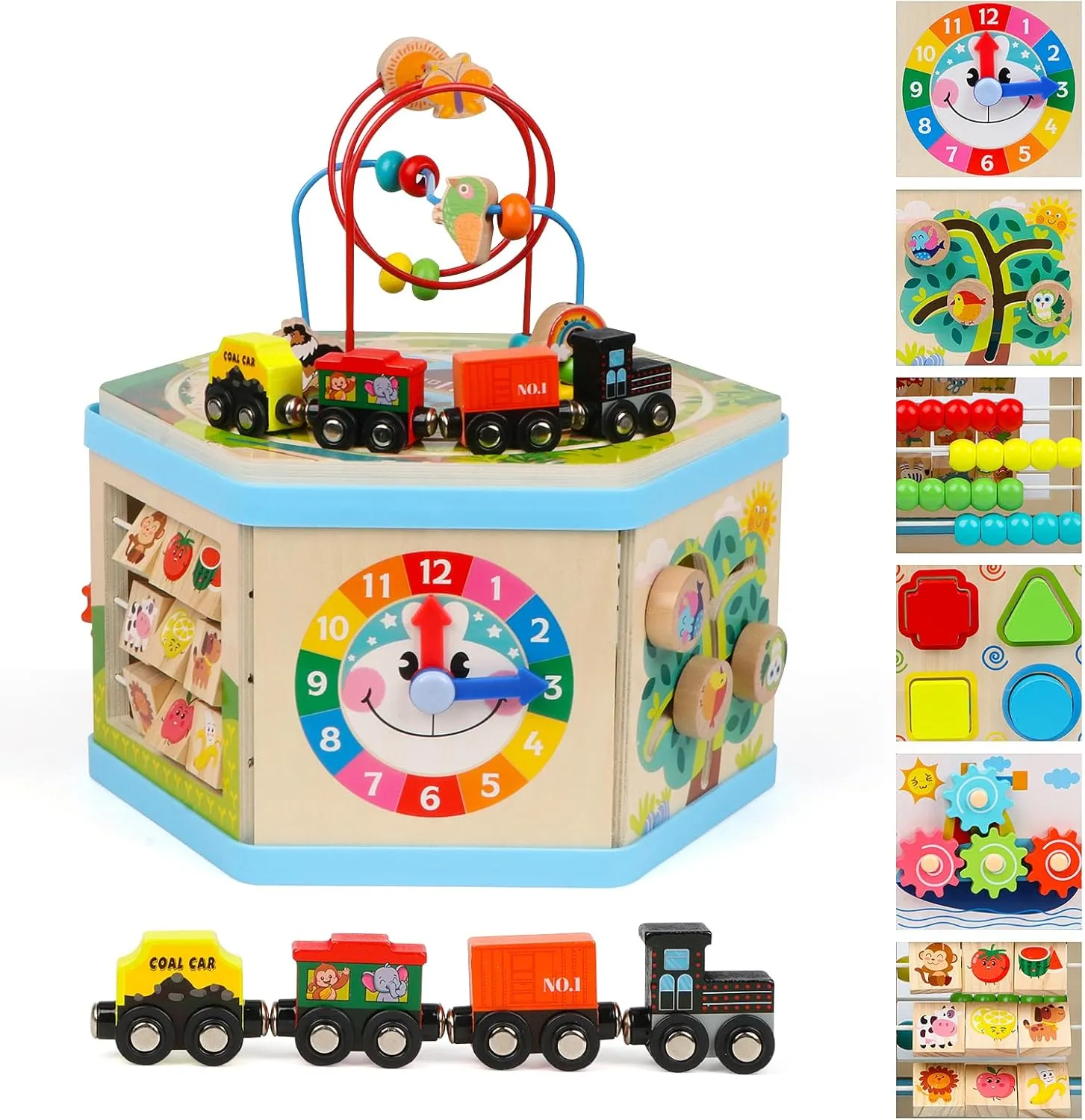 Wooden Activity Cube 9-in-1 Montessori Toys for 1  Year Old Boys Girls Educational Learning Toys for Toddlers Age 1-2 One Year Old First Birthday Gift Bead Maze Magnetic Trains Track Shape Sorter