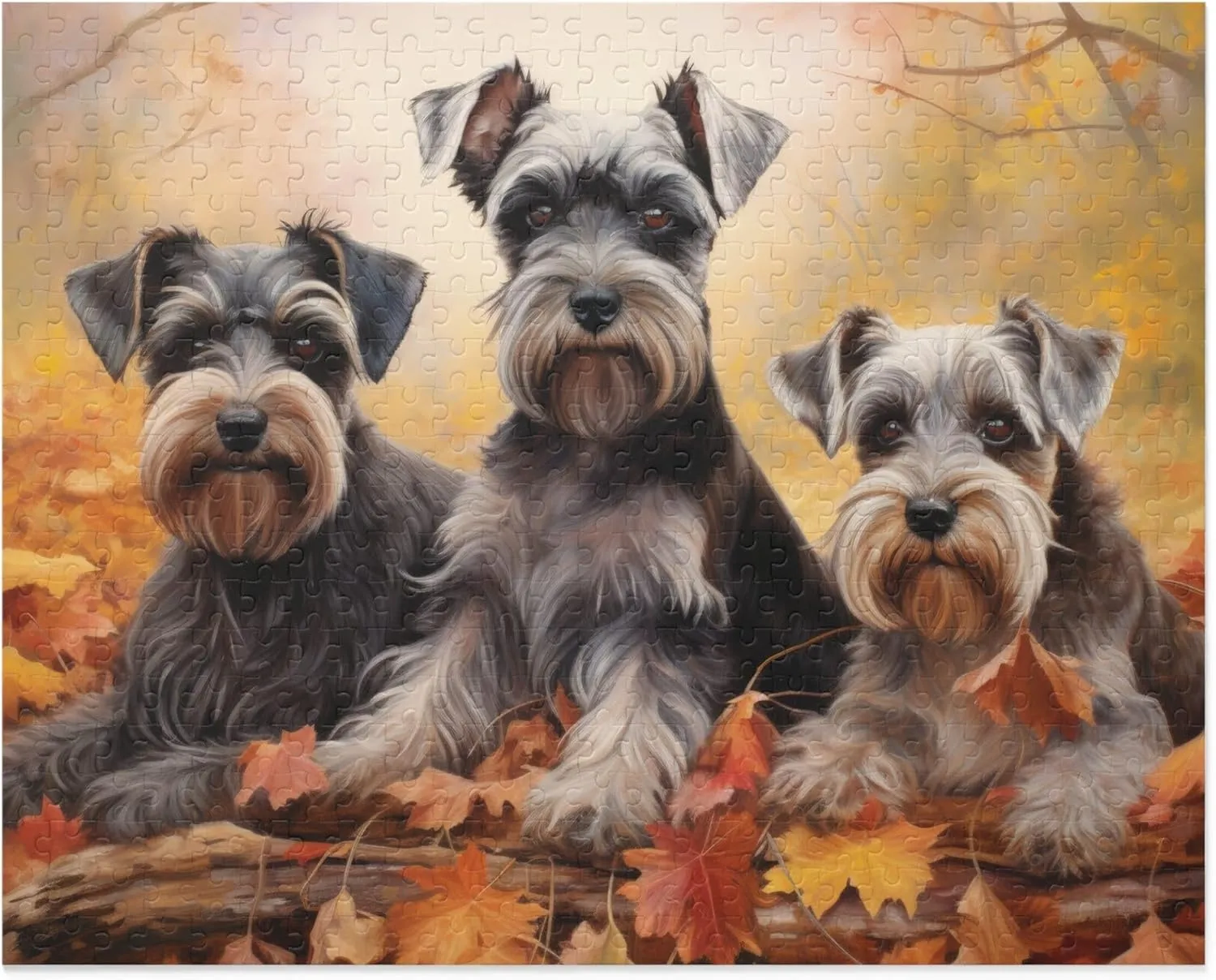 Wooden Jigsaw Puzzles 500 Pieces for Adults - Dogs in Forest -Miniature Schnauzers in Autumn Park - for Youth Children Leisure Puzzle Games Best Gift Preschool Toys