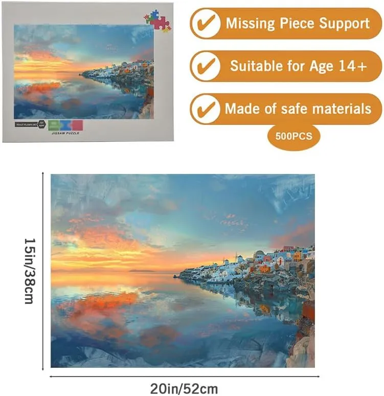 Wooden Jigsaw Puzzles for Adults Teens 500 Piece Fishing Village at The Seaside Fun Interactive Learning Toys for Boys Girls Family Game