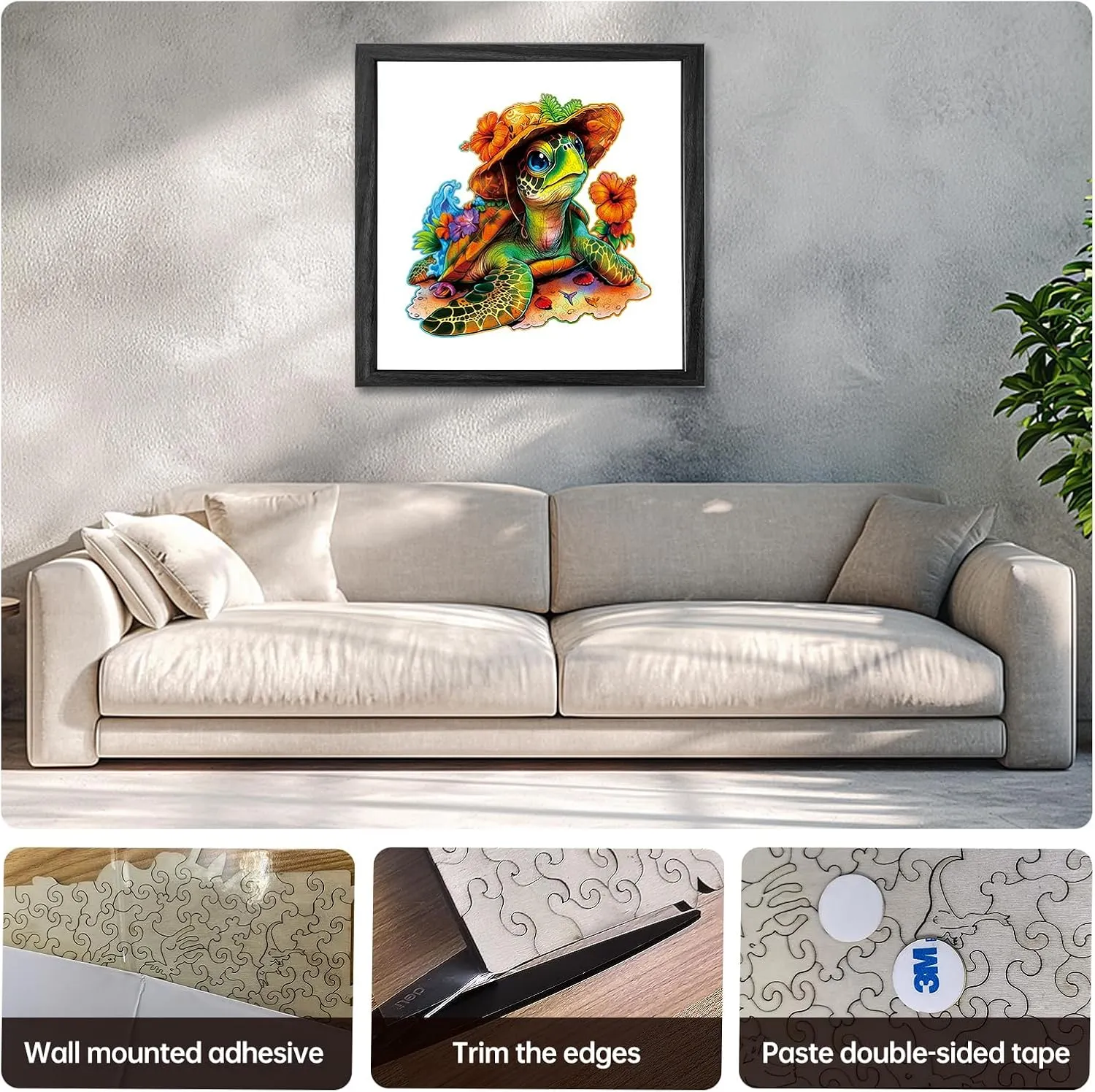 Wooden Jigsaw Puzzles,Vacation Sea Turtle Wooden Puzzles 300 Piece,Perfect for Family Game,Unique Shape Puzzles for Adults 14.9 x 14.9 Inch