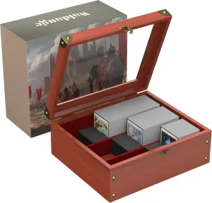 Wooden Storage Box for Trading Card, MTG Deck Case Holds 2400  Gaming Cards, Fit for TCG and Sports Cards, 3-Row Wooden Holder Organizer with 3 Protective Foam Stoppers