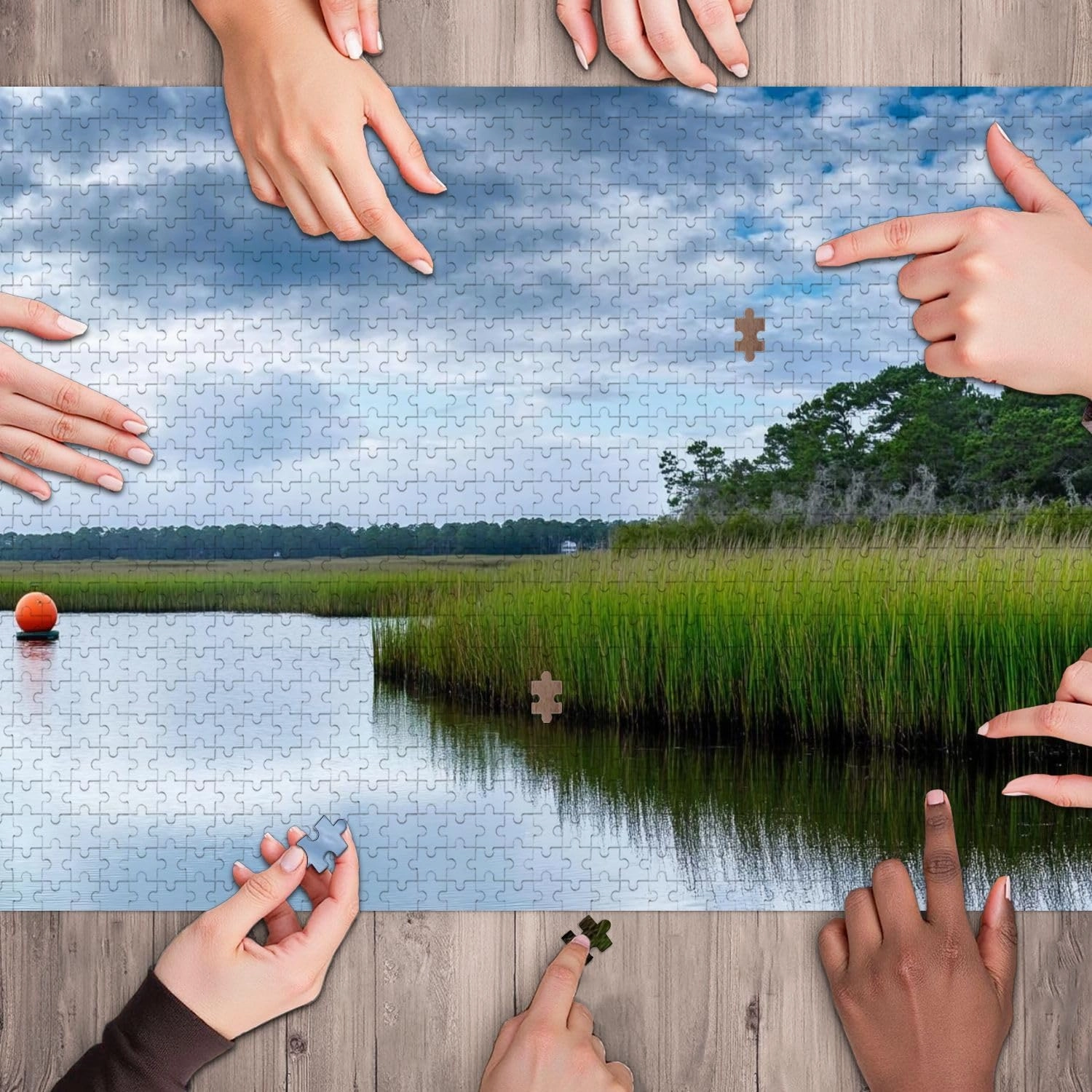 Wooden Jigsaw Puzzles for Adults 1000 Pieces Early Morning Sunlight Reflected Waterway Salt Marsh Fun and Challenging Board Puzzles Large Educational Game Kids Toys Gift Home Decor