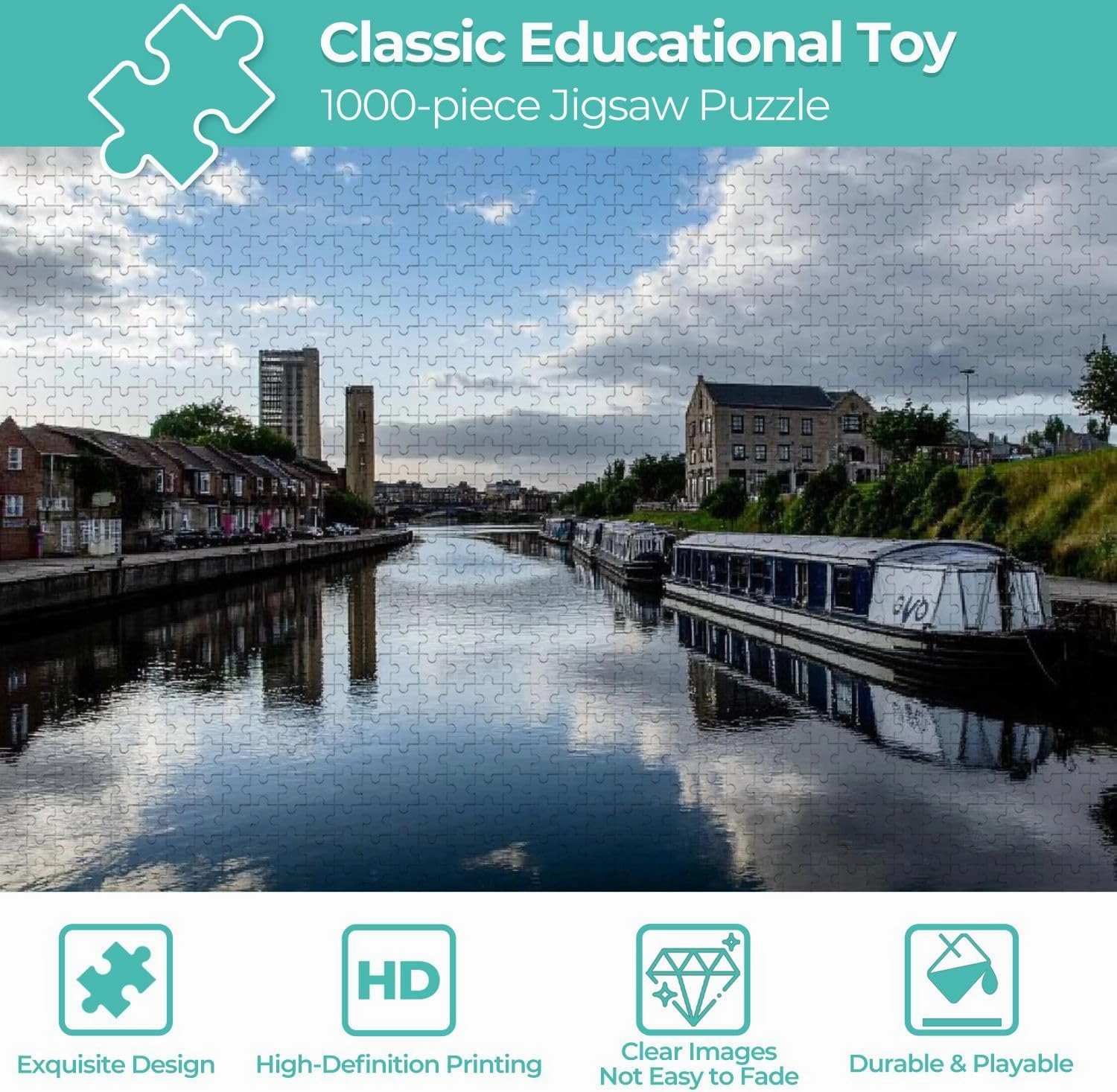 Wooden Jigsaw Puzzles for Adults 1000 Pieces Evening by Canal Doncaster Fun and Challenging Board Puzzles Large Educational Game Kids Toys Gift Home Decor