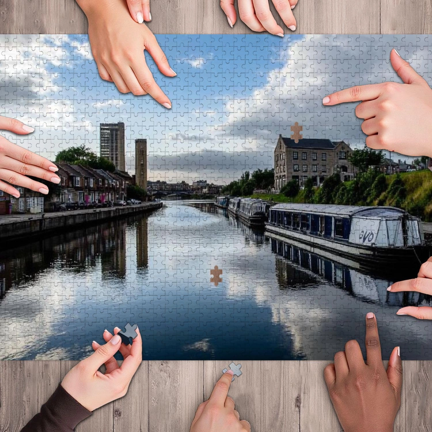 Wooden Jigsaw Puzzles for Adults 1000 Pieces Evening by Canal Doncaster Fun and Challenging Board Puzzles Large Educational Game Kids Toys Gift Home Decor