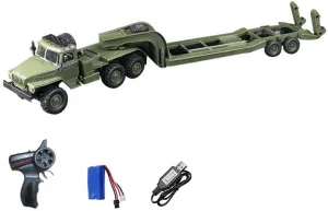 WPL B36-3 2.4G 1/16 Scale Remote Control Military Trailer - 6 Wheel Drive & LED Headlights, All Terrain Remote Control Car for Outdoor Adventure, Gift for Adult & Enthusiast (Army Green)