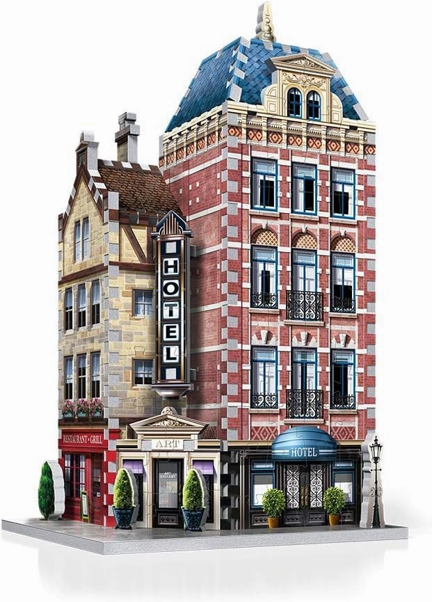 Wrebbit 3D Puzzle, Urbania Collection Bundle of 4 Includes-Cinema, FIRE Station,CAFÉ and Hotel 3D Jigsaw Puzzle. (Total 1165 Pieces)