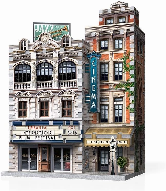 Wrebbit 3D Puzzle, Urbania Collection Bundle of 4 Includes-Cinema, FIRE Station,CAFÉ and Hotel 3D Jigsaw Puzzle. (Total 1165 Pieces)