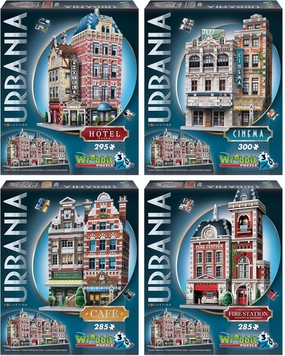 Wrebbit 3D Puzzle, Urbania Collection Bundle of 4 Includes-Cinema, FIRE Station,CAFÉ and Hotel 3D Jigsaw Puzzle. (Total 1165 Pieces)