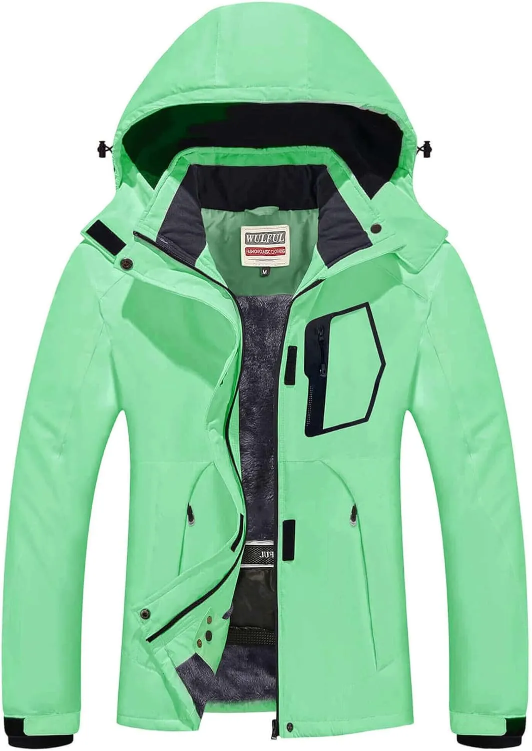 WULFUL Women’s Waterproof Snow Ski Jacket Mountain Windproof Winter Coat with Detachable Hood