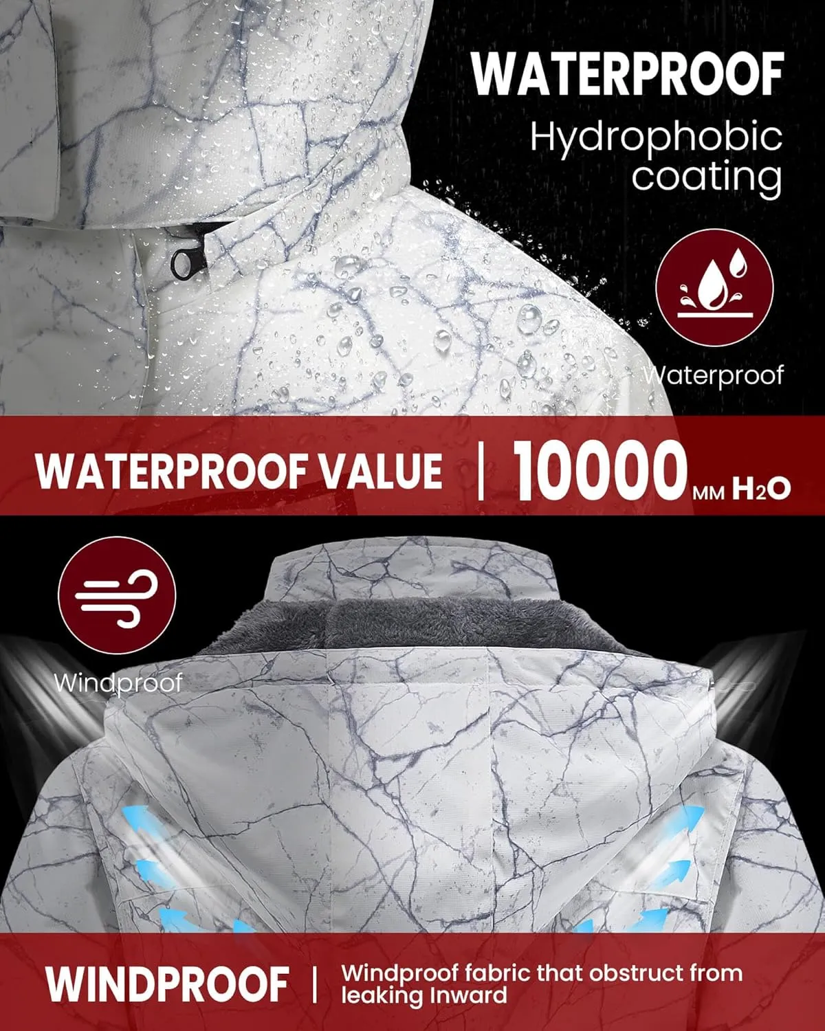 WULFUL Women’s Waterproof Snow Ski Jacket Mountain Windproof Winter Coat with Detachable Hood
