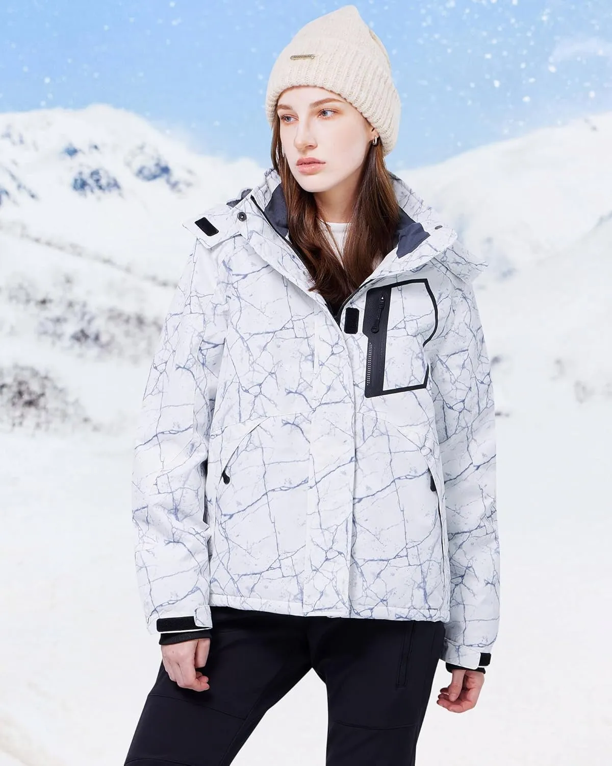 WULFUL Women’s Waterproof Snow Ski Jacket Mountain Windproof Winter Coat with Detachable Hood