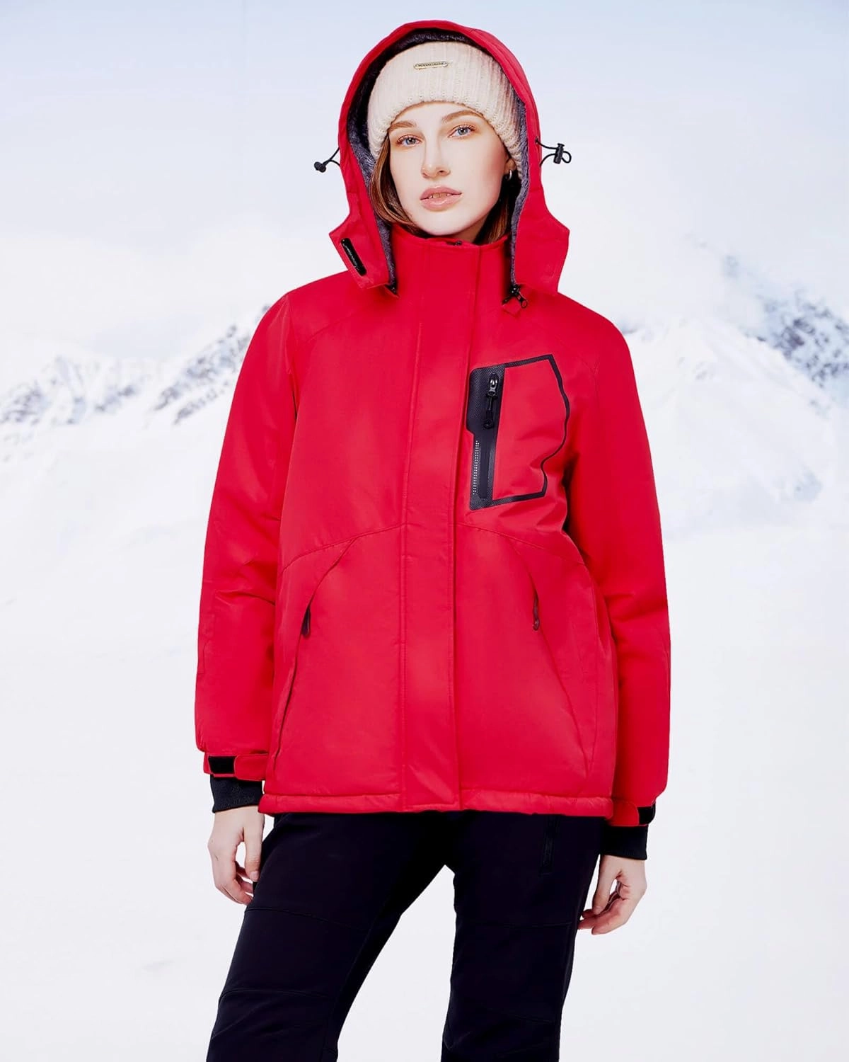 WULFUL Women’s Waterproof Snow Ski Jacket Mountain Windproof Winter Coat with Detachable Hood
