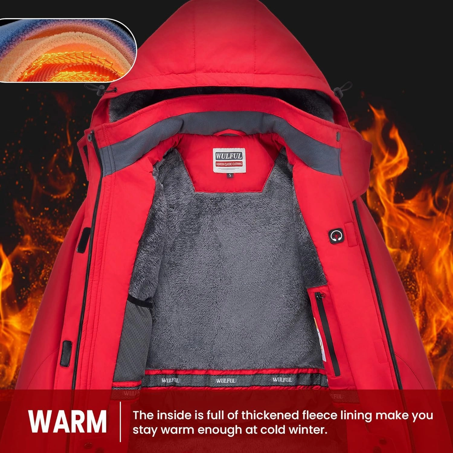 WULFUL Women’s Waterproof Snow Ski Jacket Mountain Windproof Winter Coat with Detachable Hood