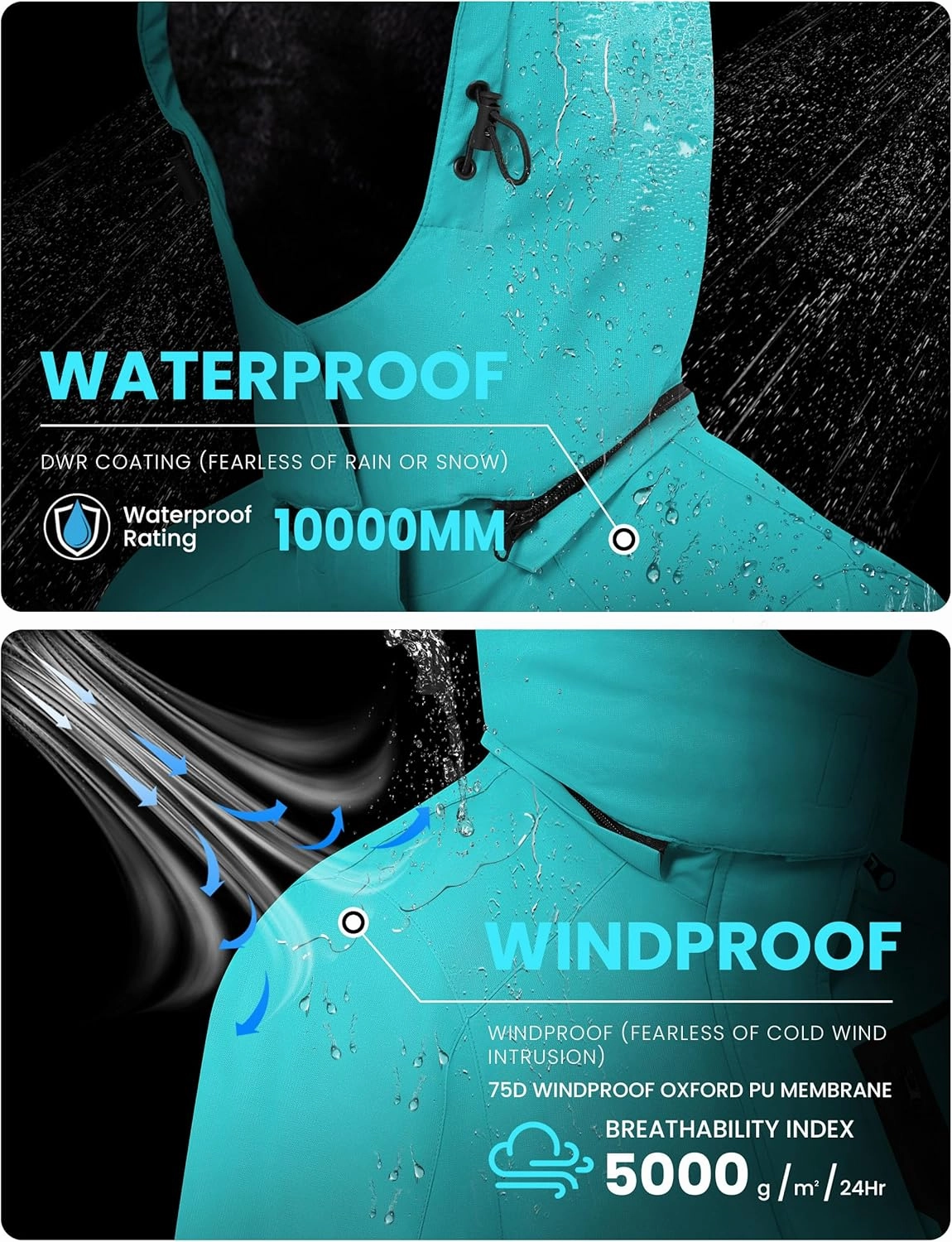 WULFUL Women’s Waterproof Snow Ski Jacket Mountain Windproof Winter Coat with Detachable Hood