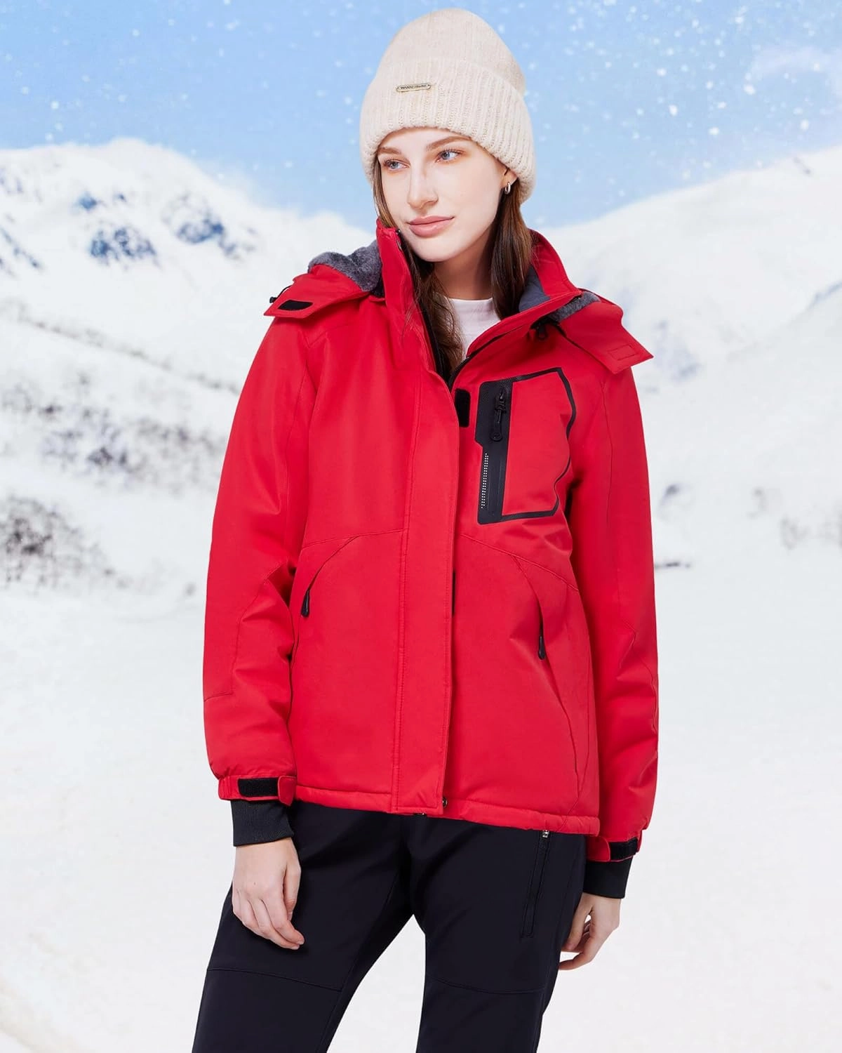 WULFUL Women’s Waterproof Snow Ski Jacket Mountain Windproof Winter Coat with Detachable Hood