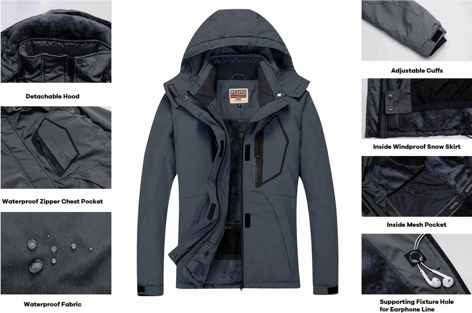 WULFUL Women’s Waterproof Snow Ski Jacket Mountain Windproof Winter Coat with Detachable Hood