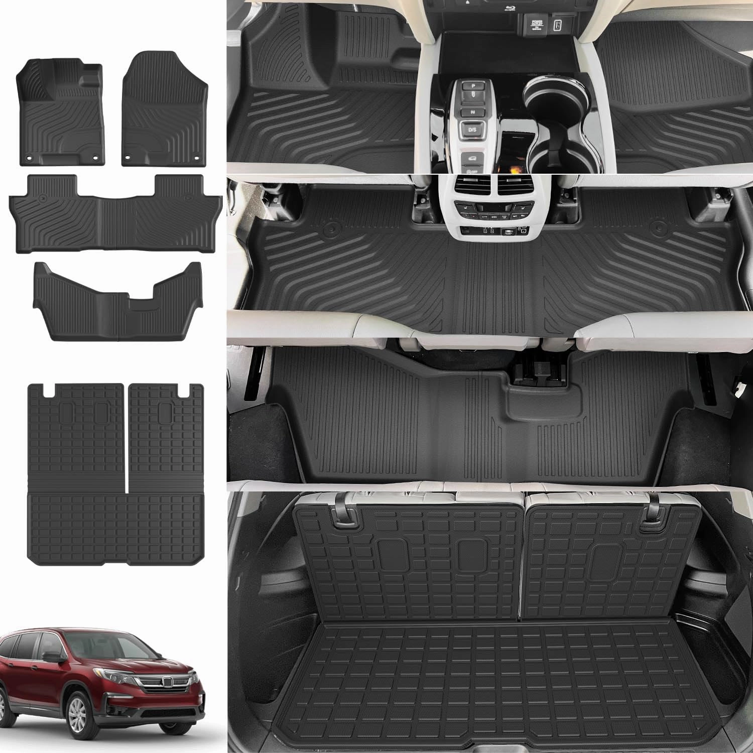 Xipoo 8 Seats Floor Mat Compatible with 2016-2022 Honda Pilot Cargo Mat TPE Trunk Cargo Liner Floor Liner Replacement for 2016-2022 Honda Pilot Accessories