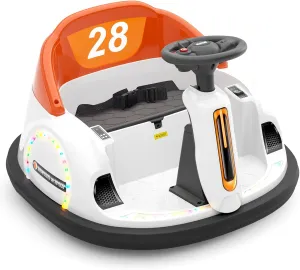 XJD 12V Baby Bumper Car for Toddlers 1-3, Remote Control Baby Electric Ride On Toy with MP3, Colorful LED Light Strip, 360° Spin Toddler Bumper Car (Orange)