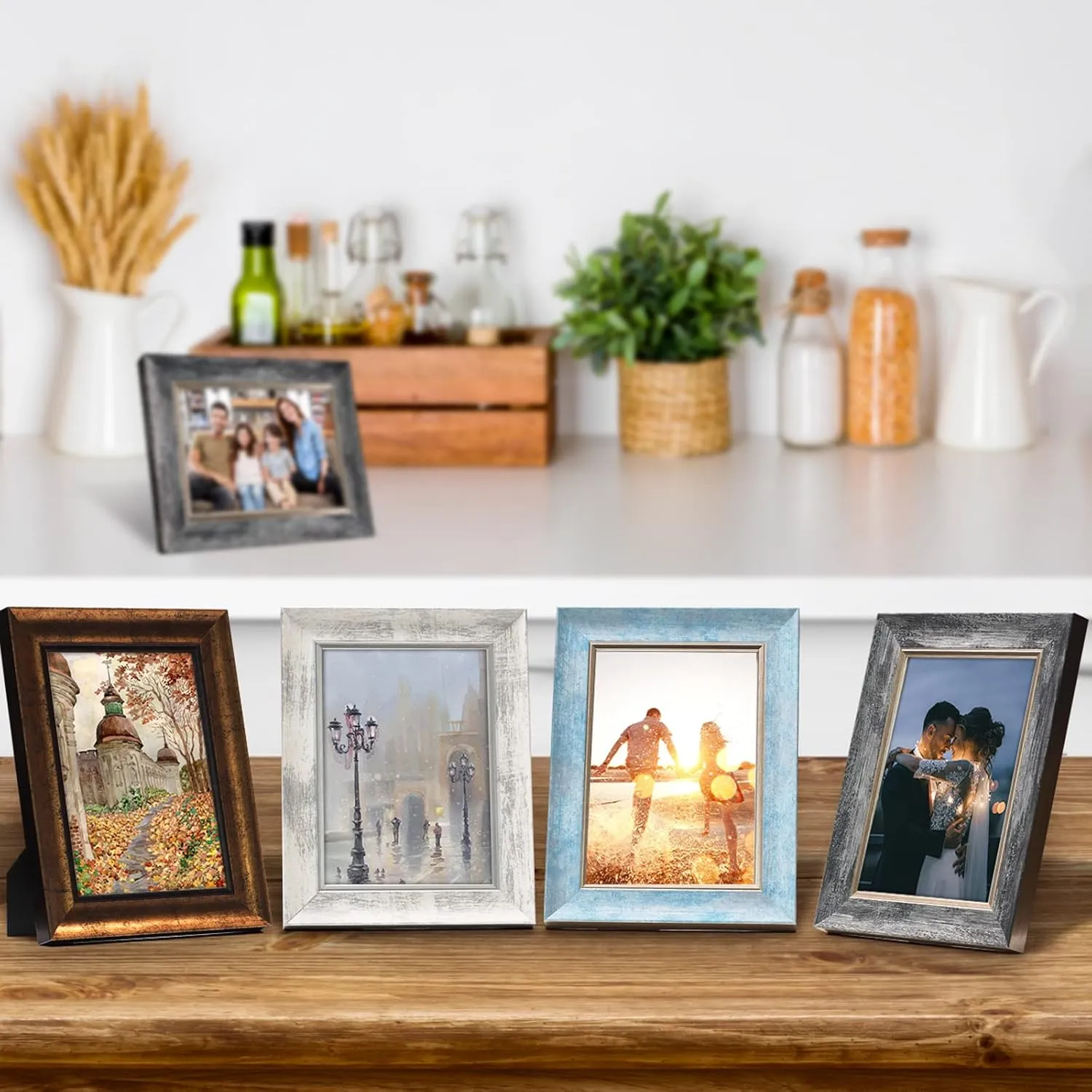 XUANLUO 5x7 Picture Frames Set of 4 Rustic Retro Photo Frame with HD plastic cover for all Mount and Tabletop Display Family Friends Wedding Gift