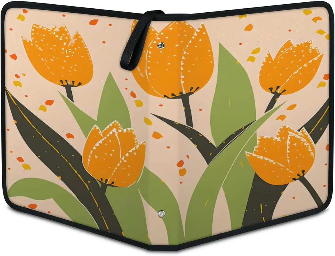 Yellow Tulip 3 Ring Trading Zipper Binder Strap, Trading Card Binder 9 Pocket, 900 Pockets Card Holder with 50 Removable Sleeves for Game Cards